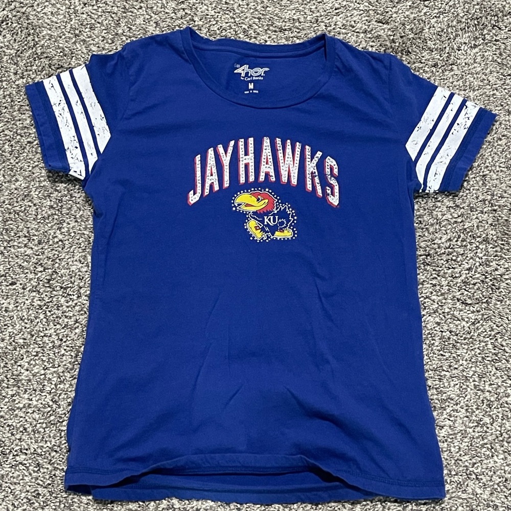 Kansas Jayhawks V-Neck Jersey, G-III 4Her by Carl Banks Sz. M Blue.